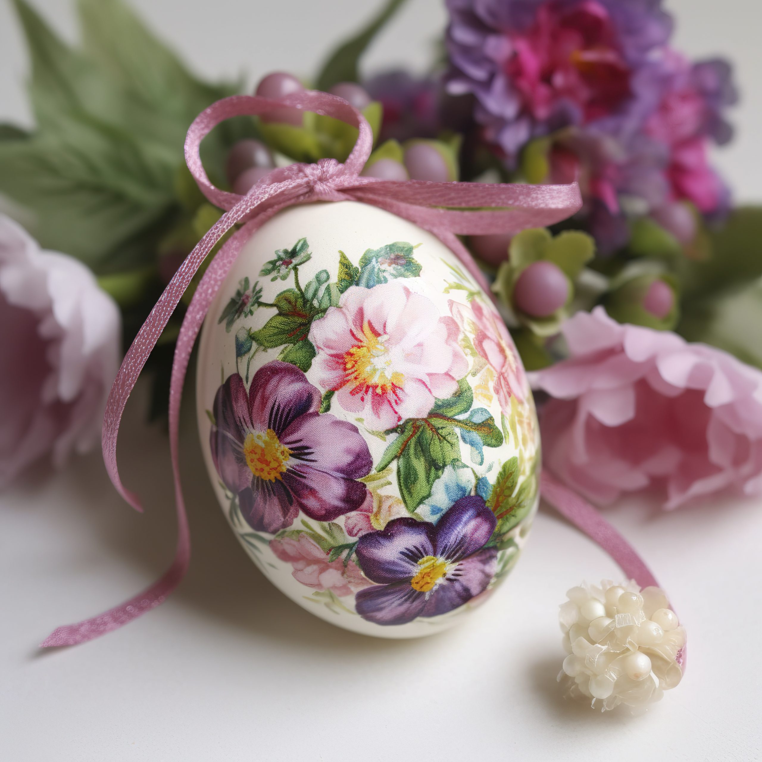 Pink Flower Arrangement, Easter Decoration, Frohe Ostern Means Happy Easter , generate ai